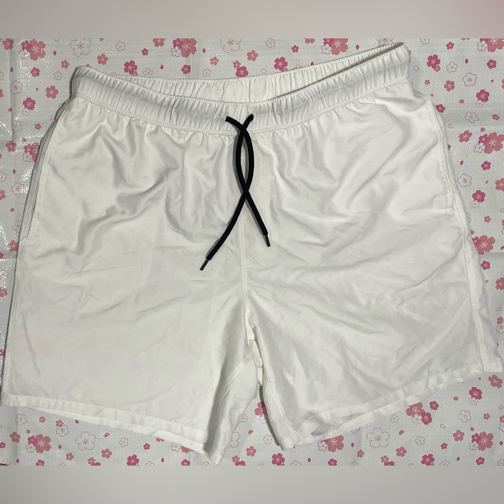 ASOS Design Men's White Swim Shorts with Black Drawstring Waistband Size L